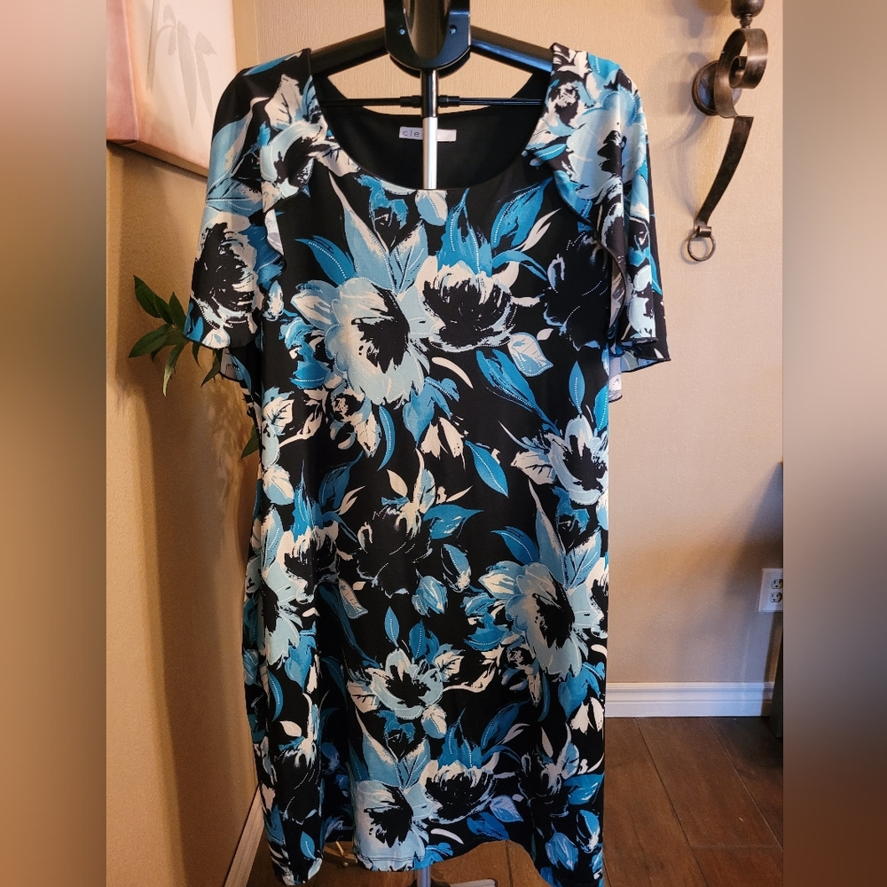 Cleo Plus Black and Blue Floral Dress